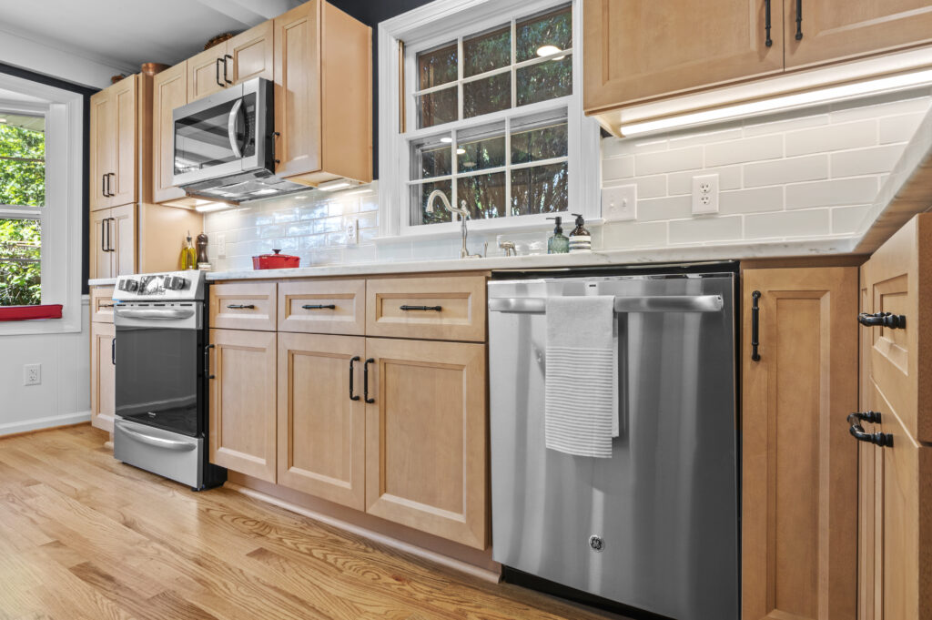 Remodeled kitchen with new cabinets, appliances, countertop