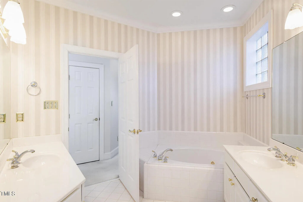 Bathroom with striped walls