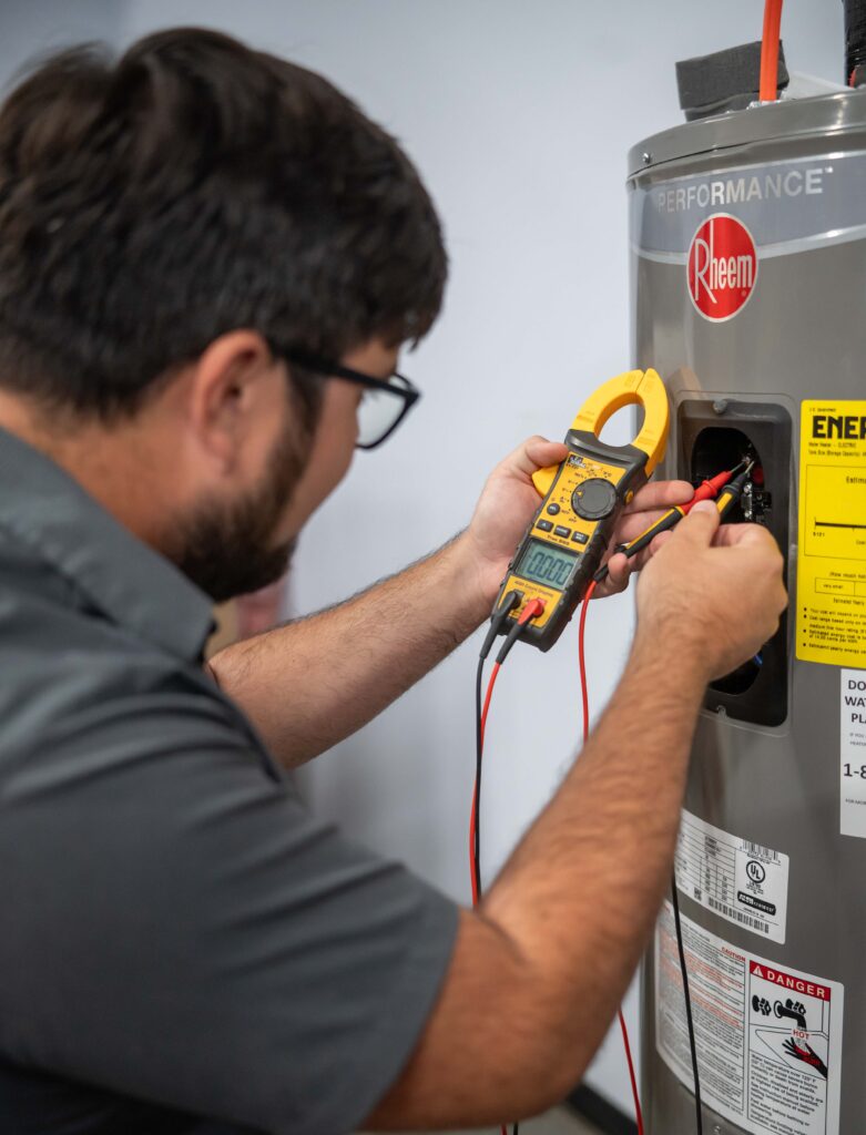 water heater being tested by a technician