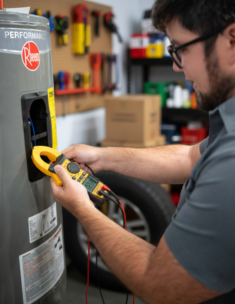 Water heater repair in garage