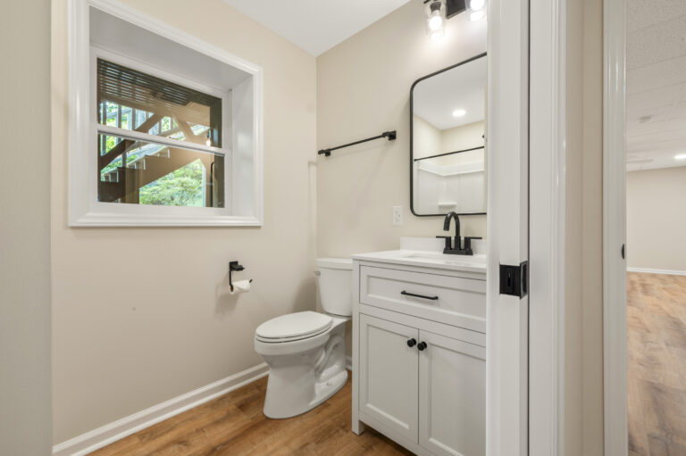 Remodeled bathroom in a basement