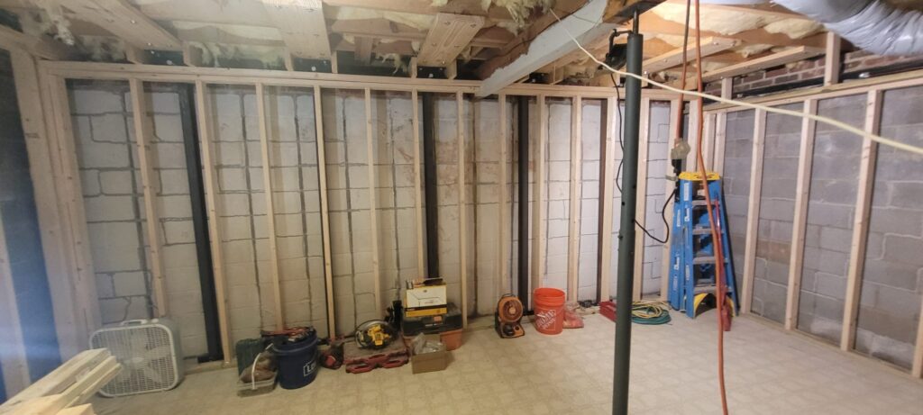 steel beams added to basement wall to add support