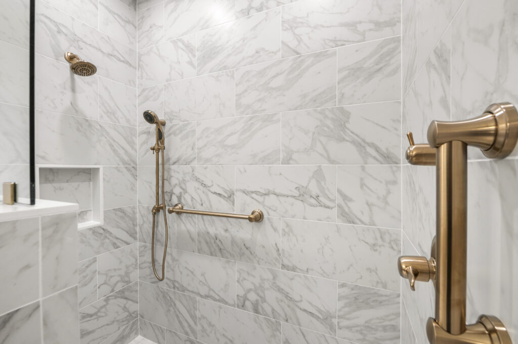 Grab bars in a newly remodeled shower