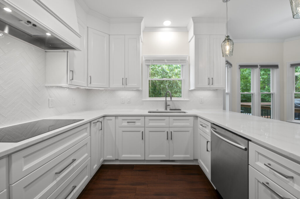View of remodeled kitchen showing the sink and window areas