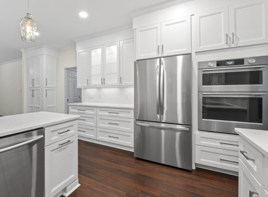 Remodeled kitchen showcasing the refrigerator wall
